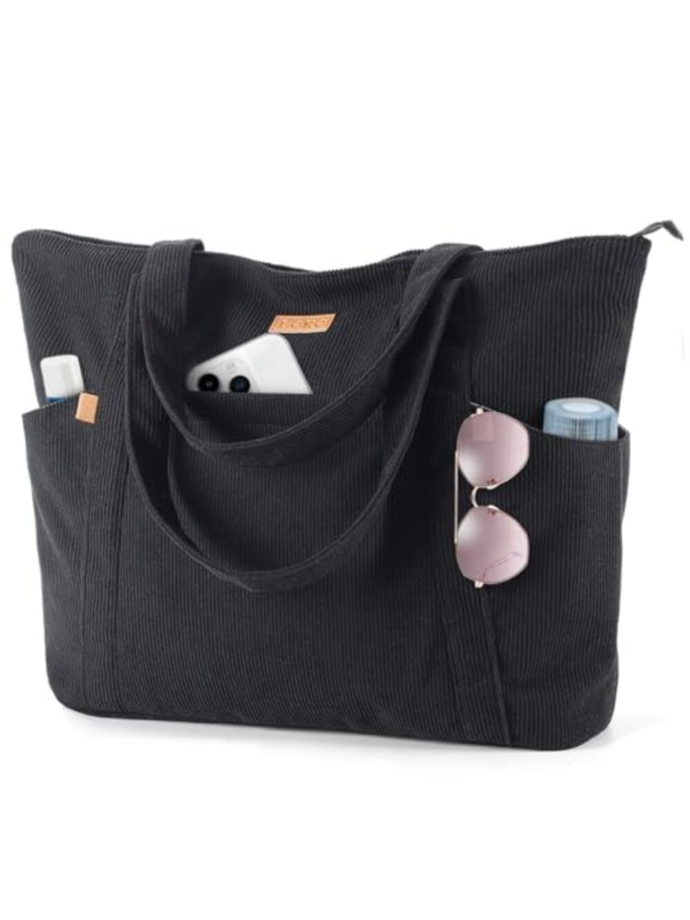 Corduroy Tote Bag with Laptop Sleeve - Large Shoulder Work Bag